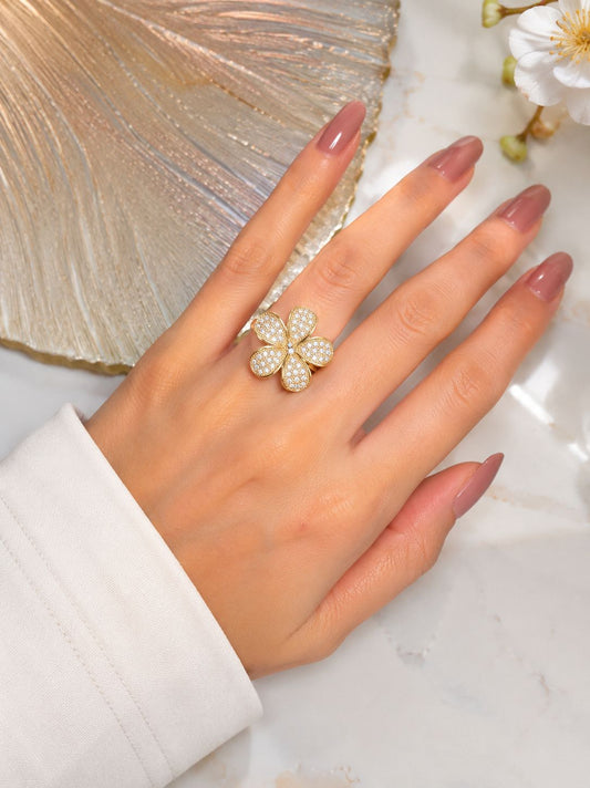 Crystal Flower Adjustable Ring – Red, White & Black