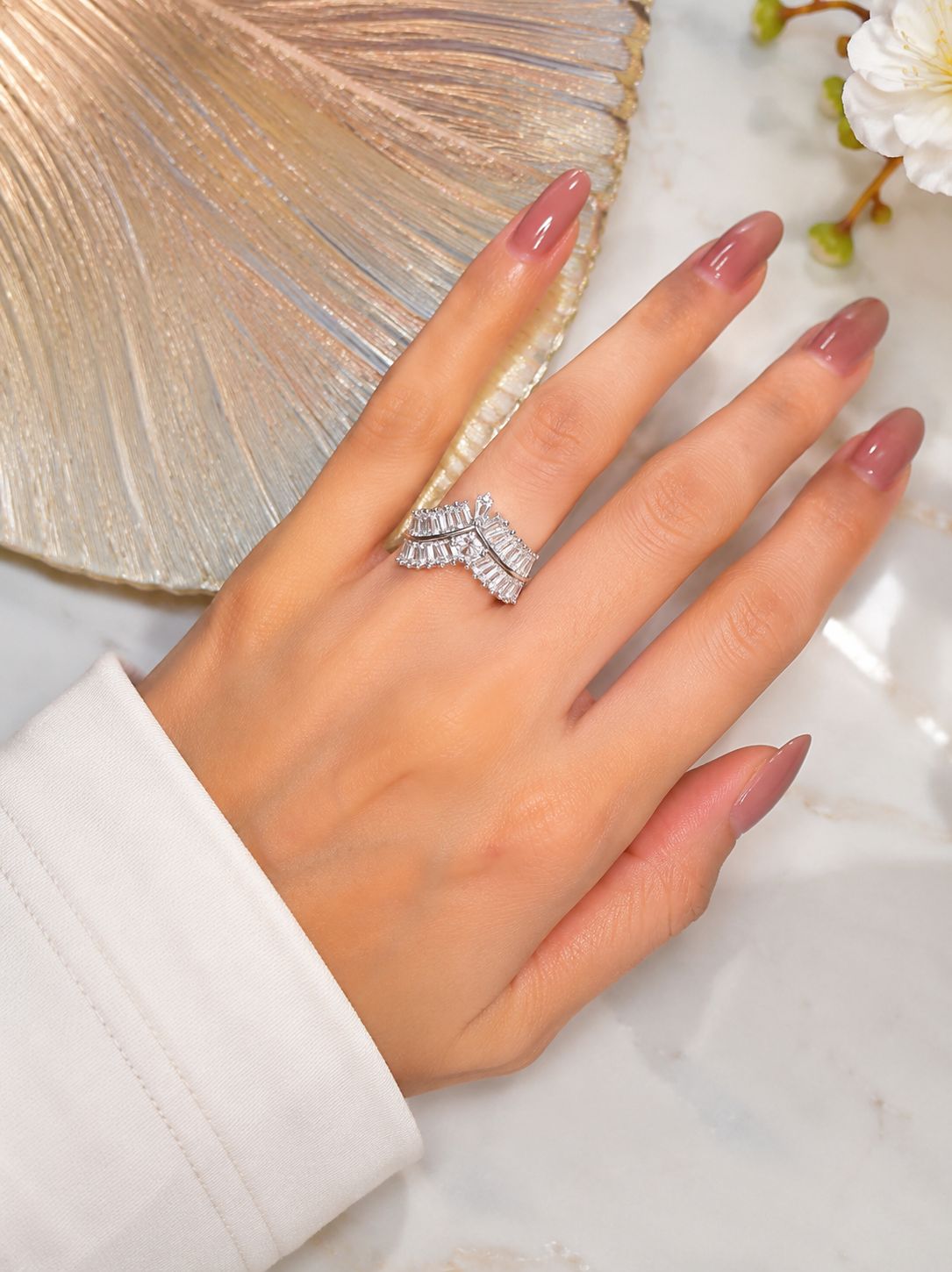 Luxury Crystal Leaf Adjustable Ring